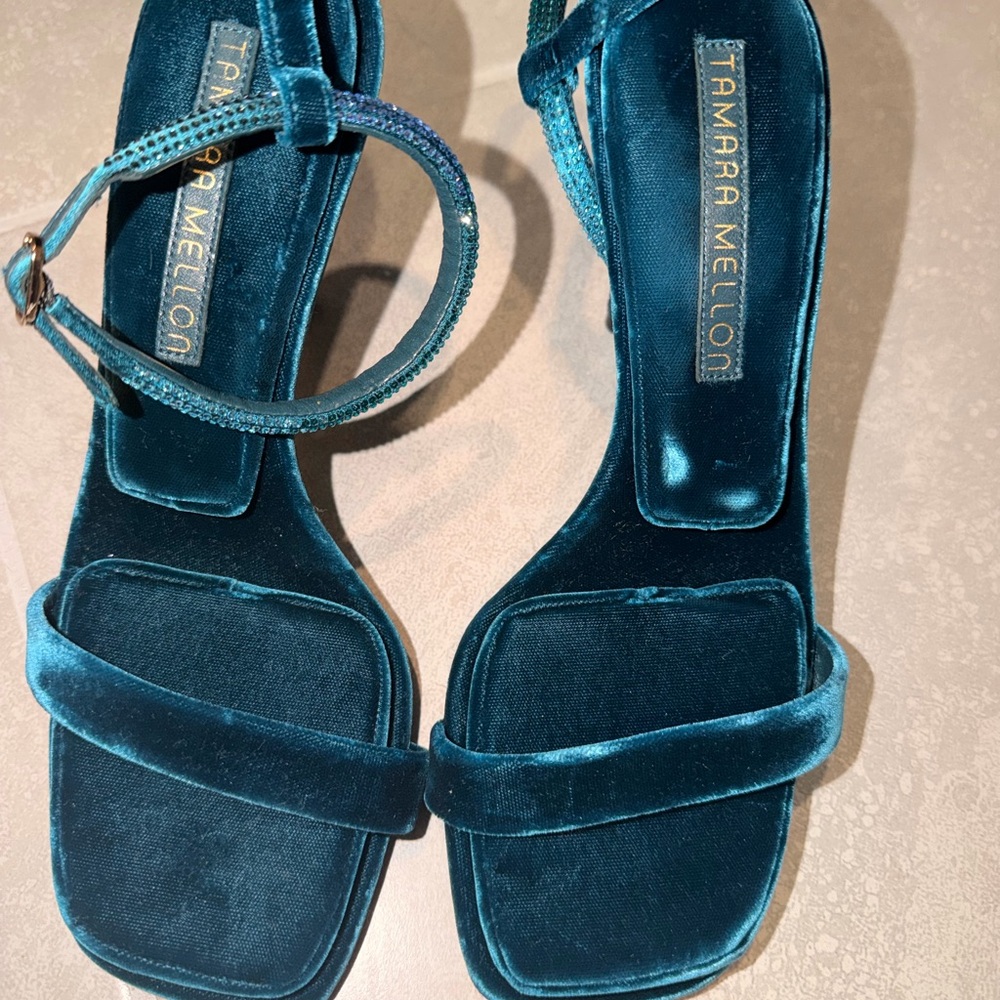Tamara Mellon Teal Velvet heals